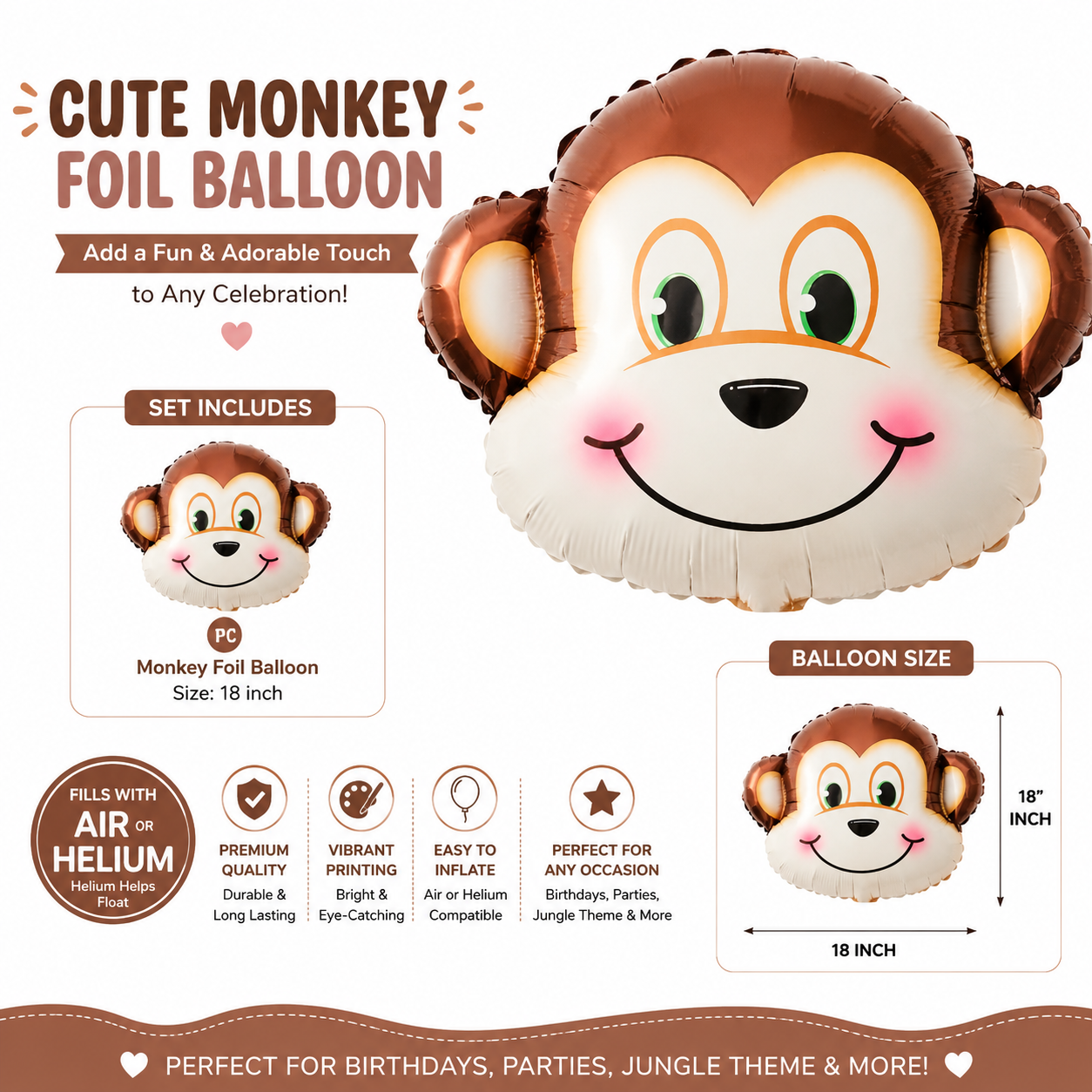14 Inch Jungle Theme Animal Head Foil Balloon