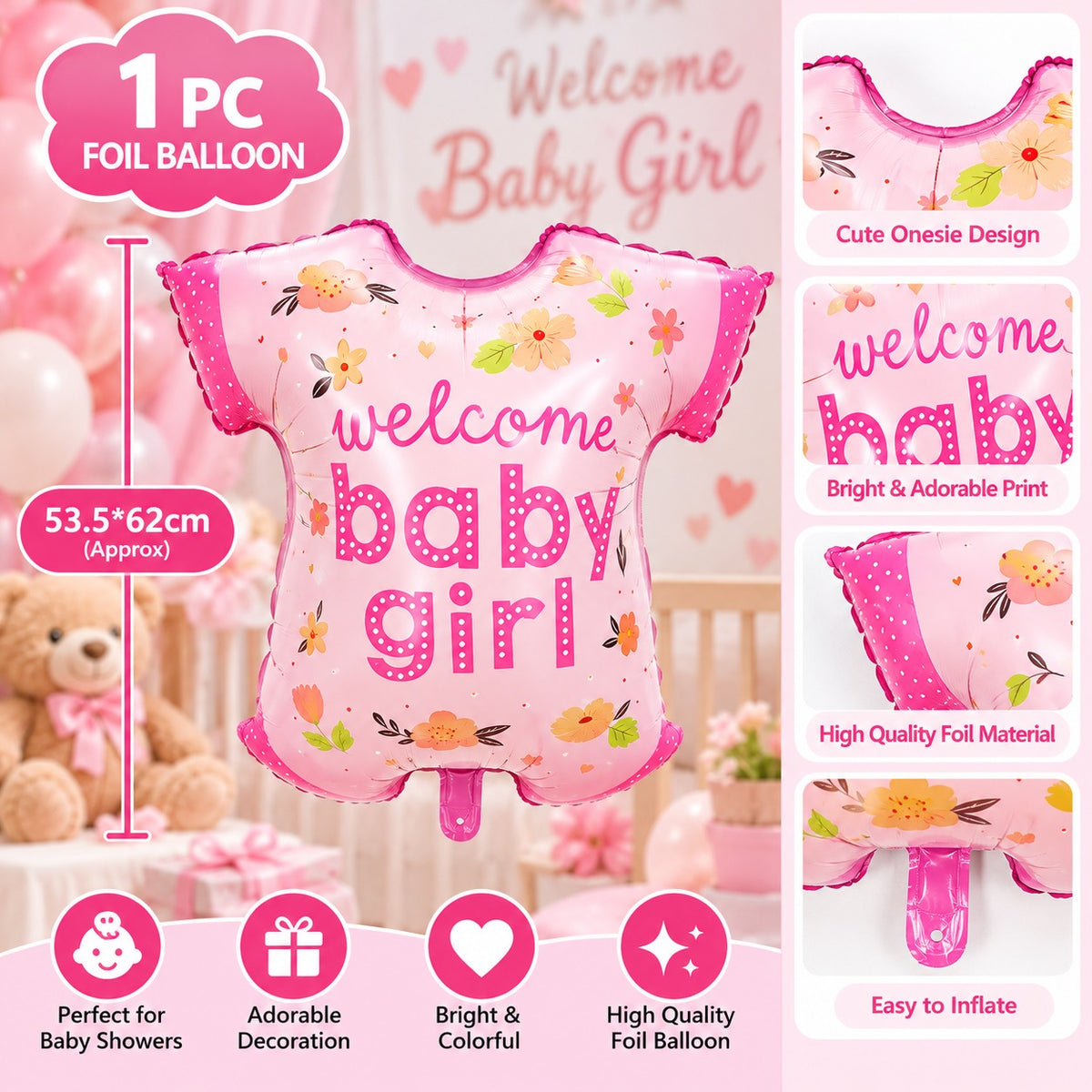1 Pc Welcome Baby Girl T-Shirt Foil Balloon - 53.5 x 62 cm