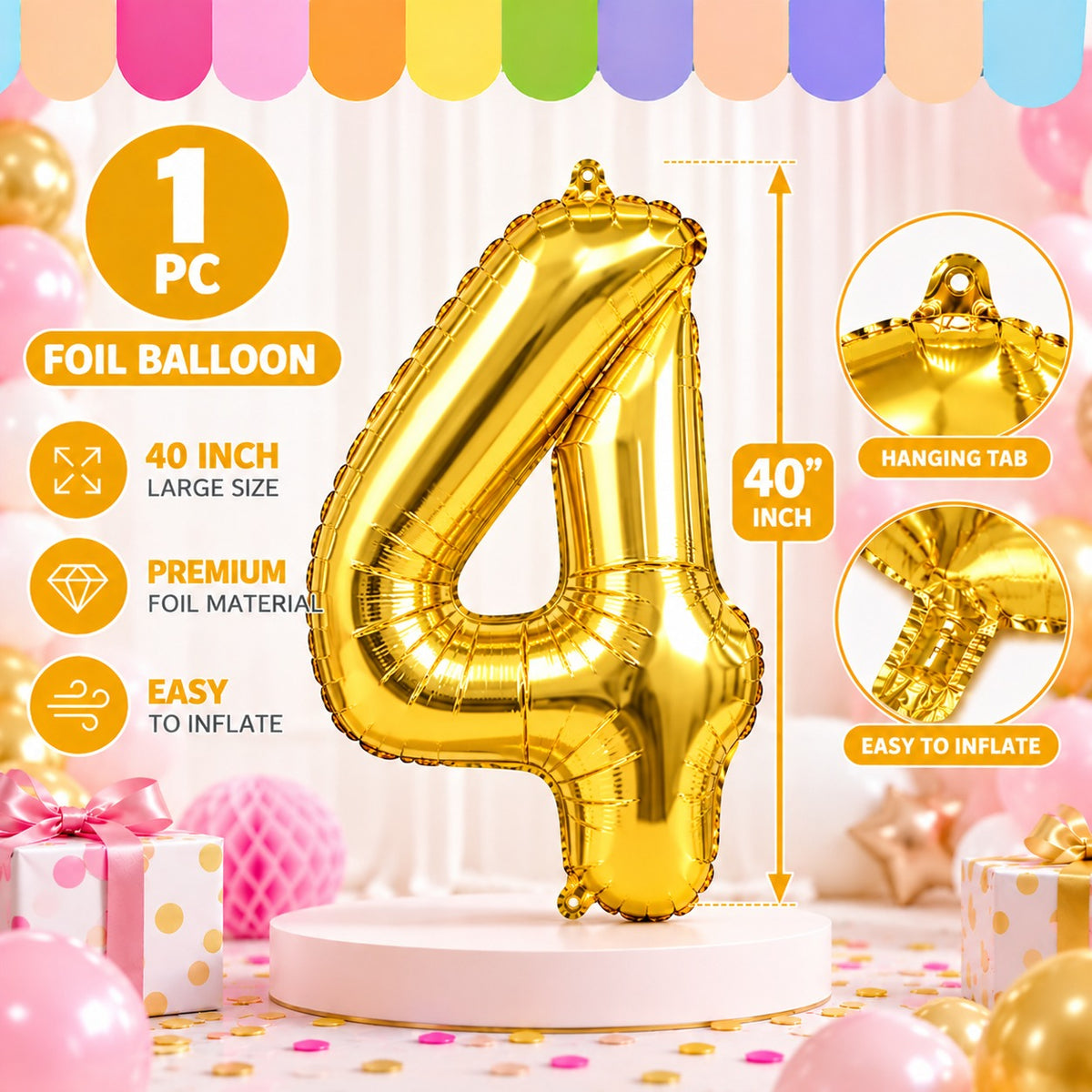 40 Inch 4 Number Foil Balloon - 1 Pc