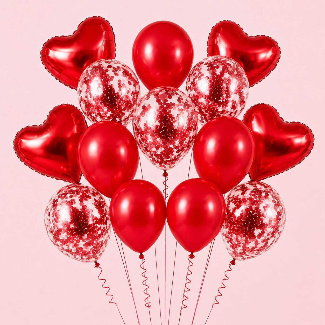 14 Pc Set Heart Shaped, Cofetti, Latex Ballon - Multi Color