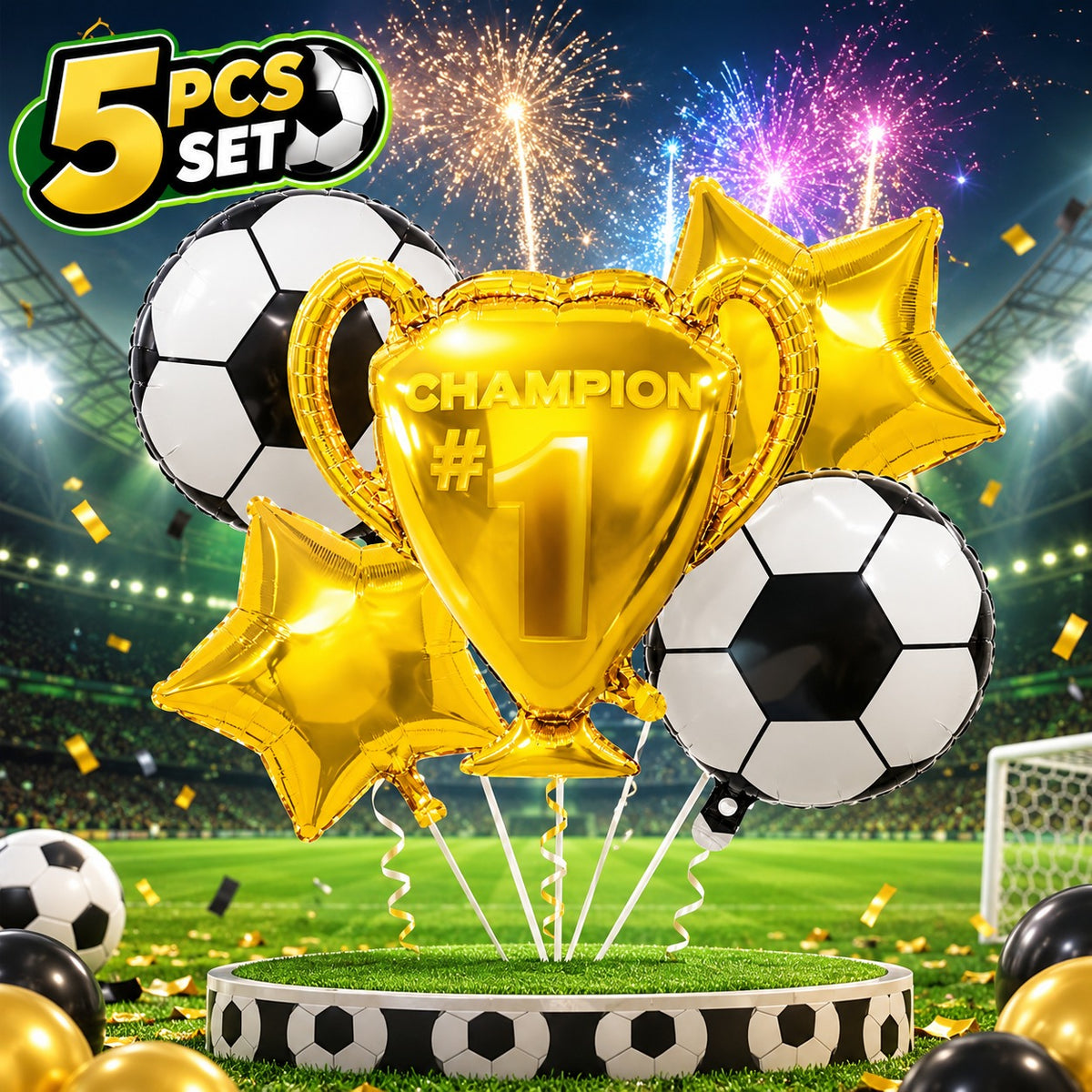5 Pc Set Football Champion Foil Balloons