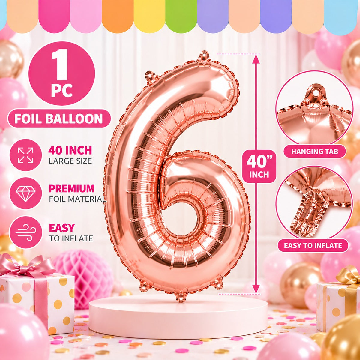 40 Inch 6 Number Foil Balloon - 1 Pc