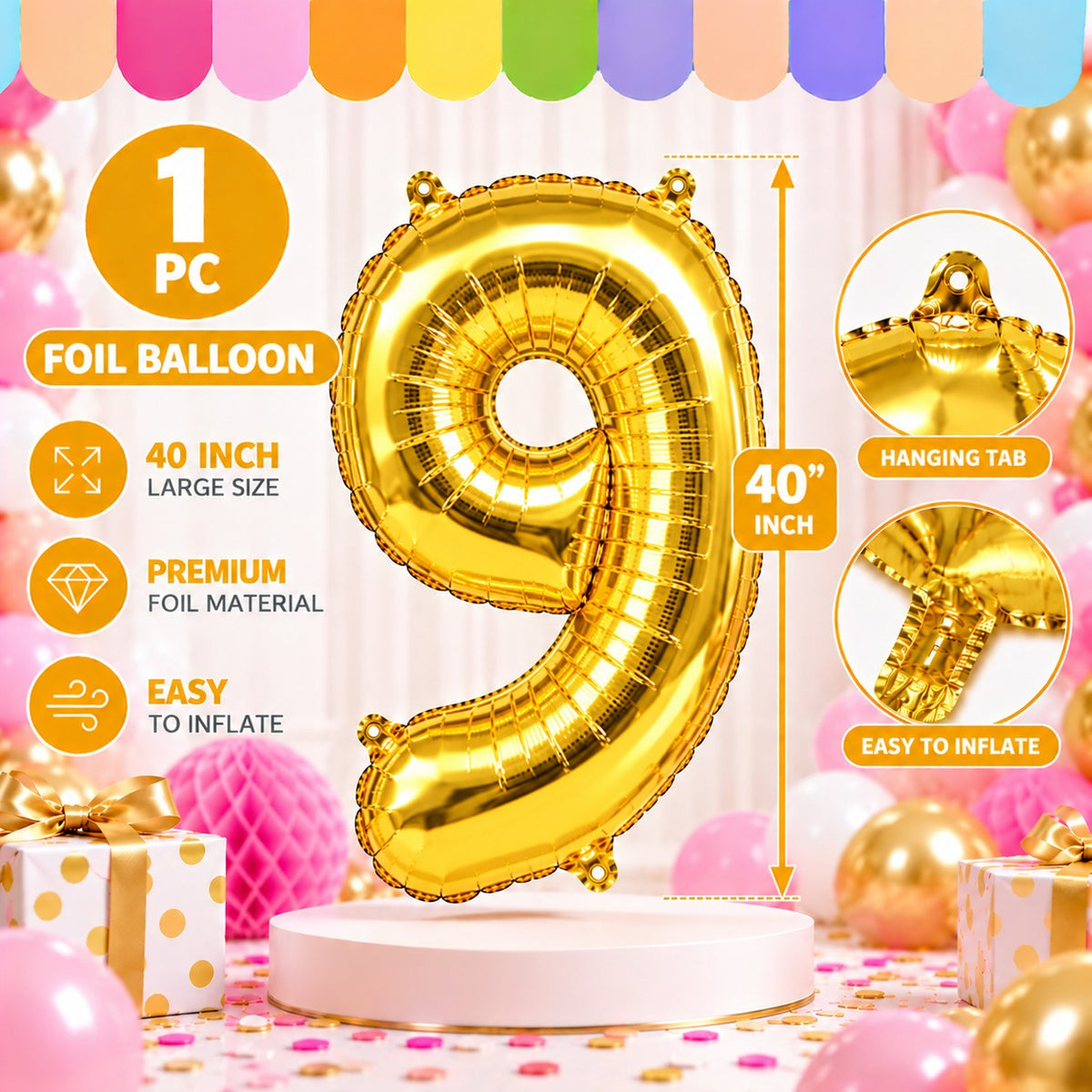 40 Inch 9 Number Foil Balloon - 1 Pc