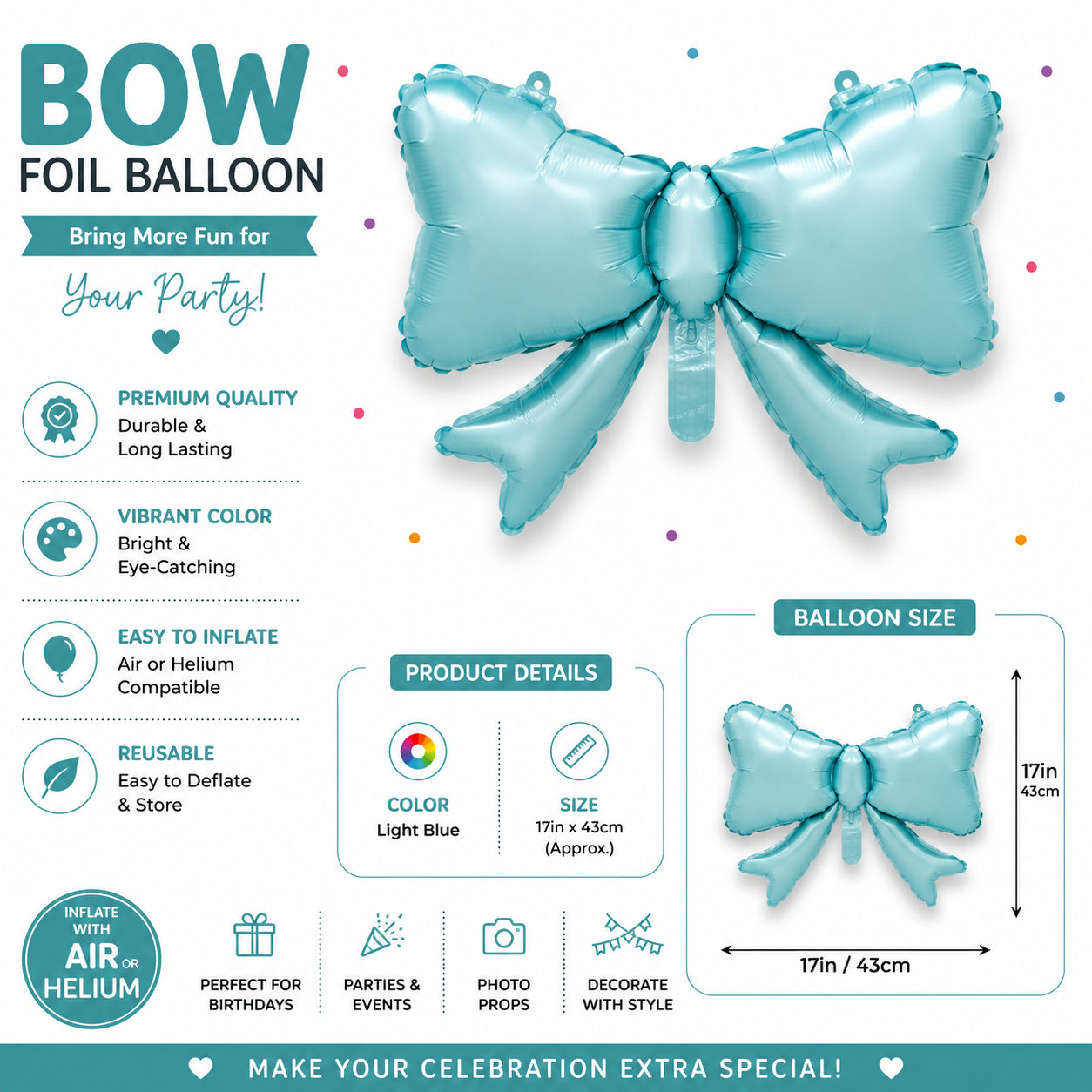 Bow Foil Balloon - 17in x 43cm