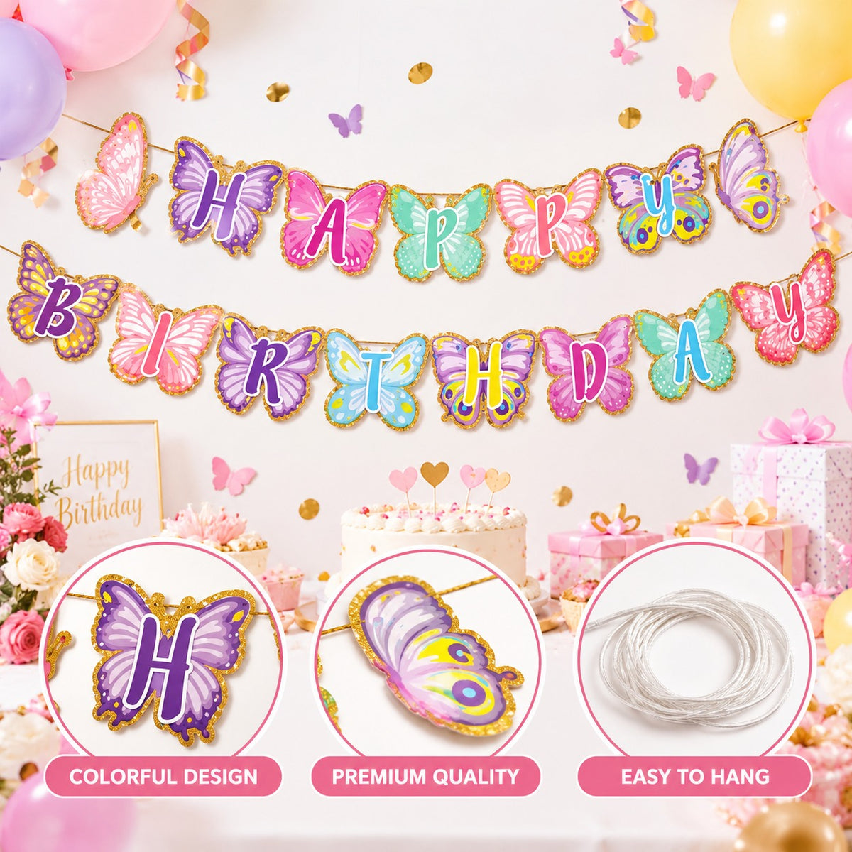 Happy Birthday Butterfly Banner