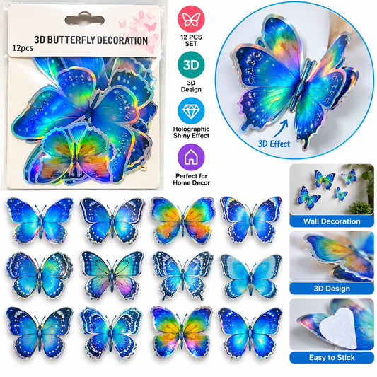 Ice Crystal 3D Butterfly Decoration - Pack of 12