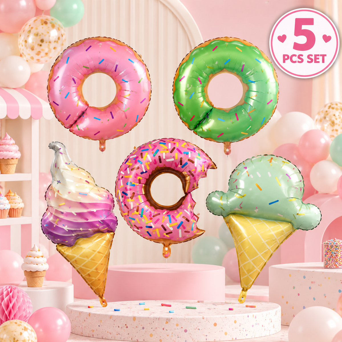 Ice cream & Donut Foil Balloons - 5pcs/set