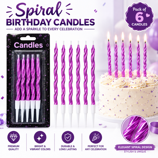 SPIRAL CANDLE PACK OF 6 purple