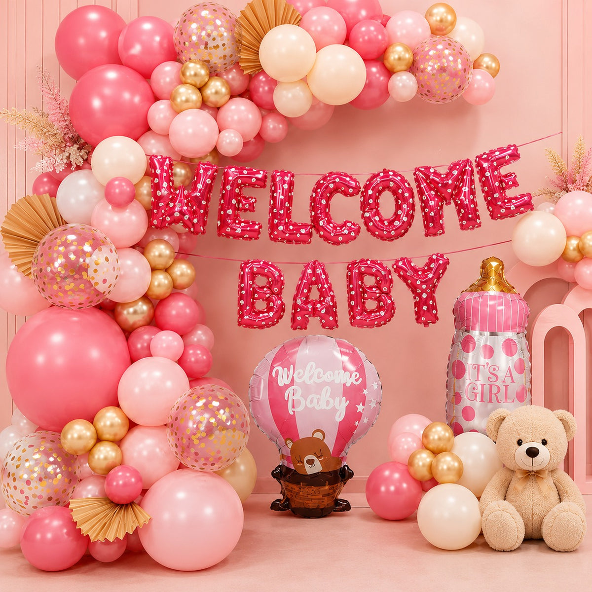 Welcome Baby Girl Balloon Set