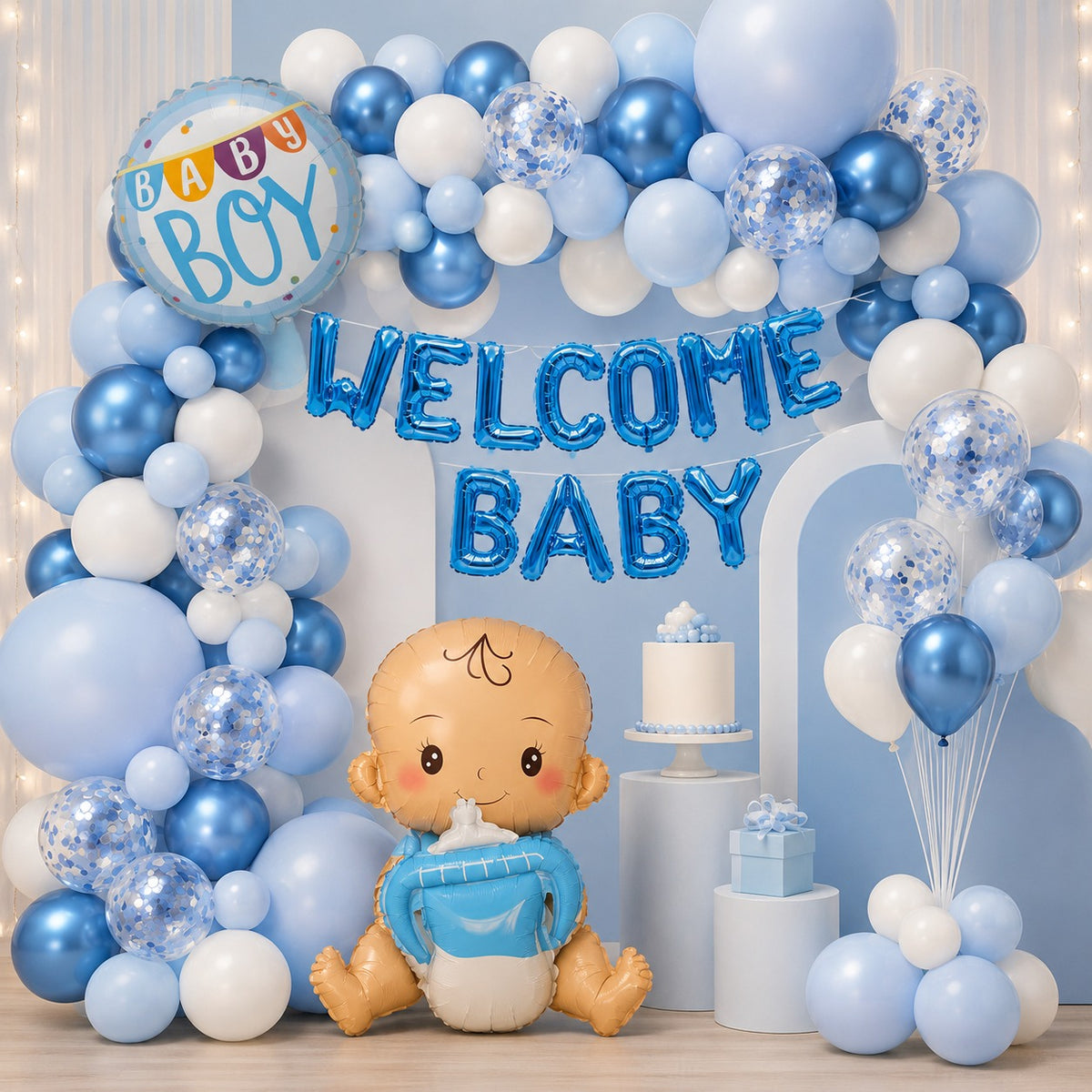 Welcome Baby Boy Balloon Set with Baby