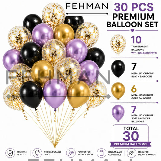 30 Pcs Confetti Balloon Set with Chrome Metallic Balloon