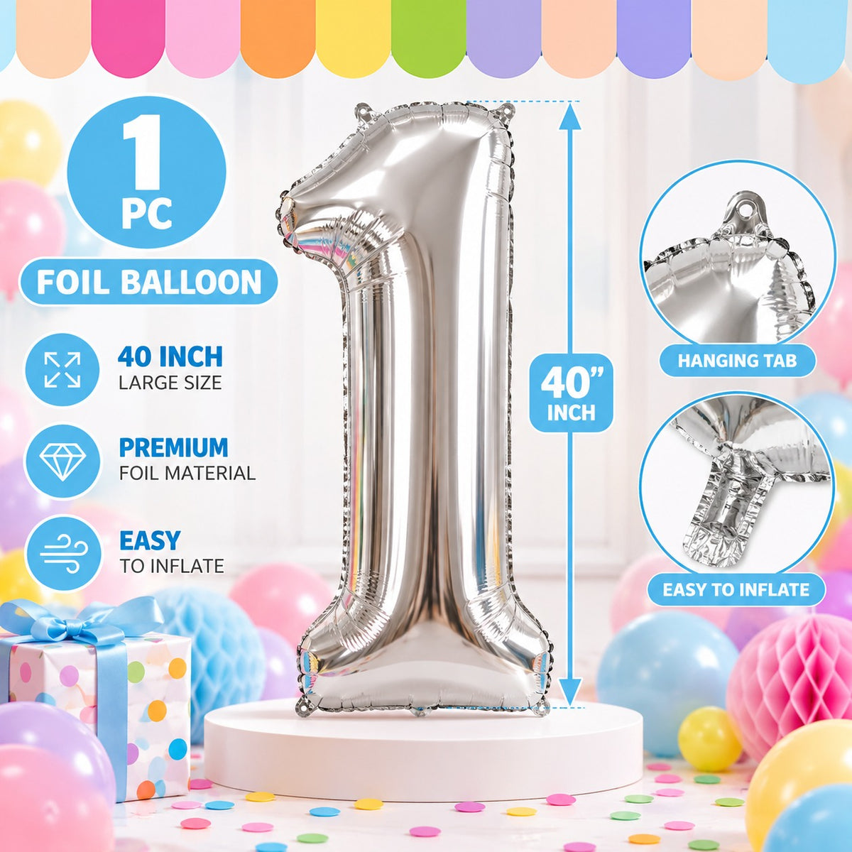 40 Inch 1 Number Foil Balloon - 1 Pc