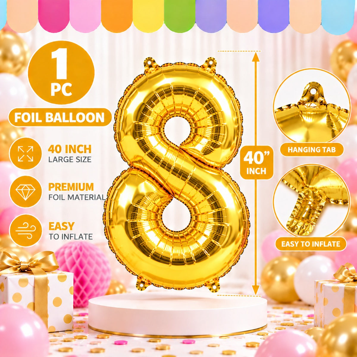 40 Inch 8 Number Foil Balloon - 1 Pc