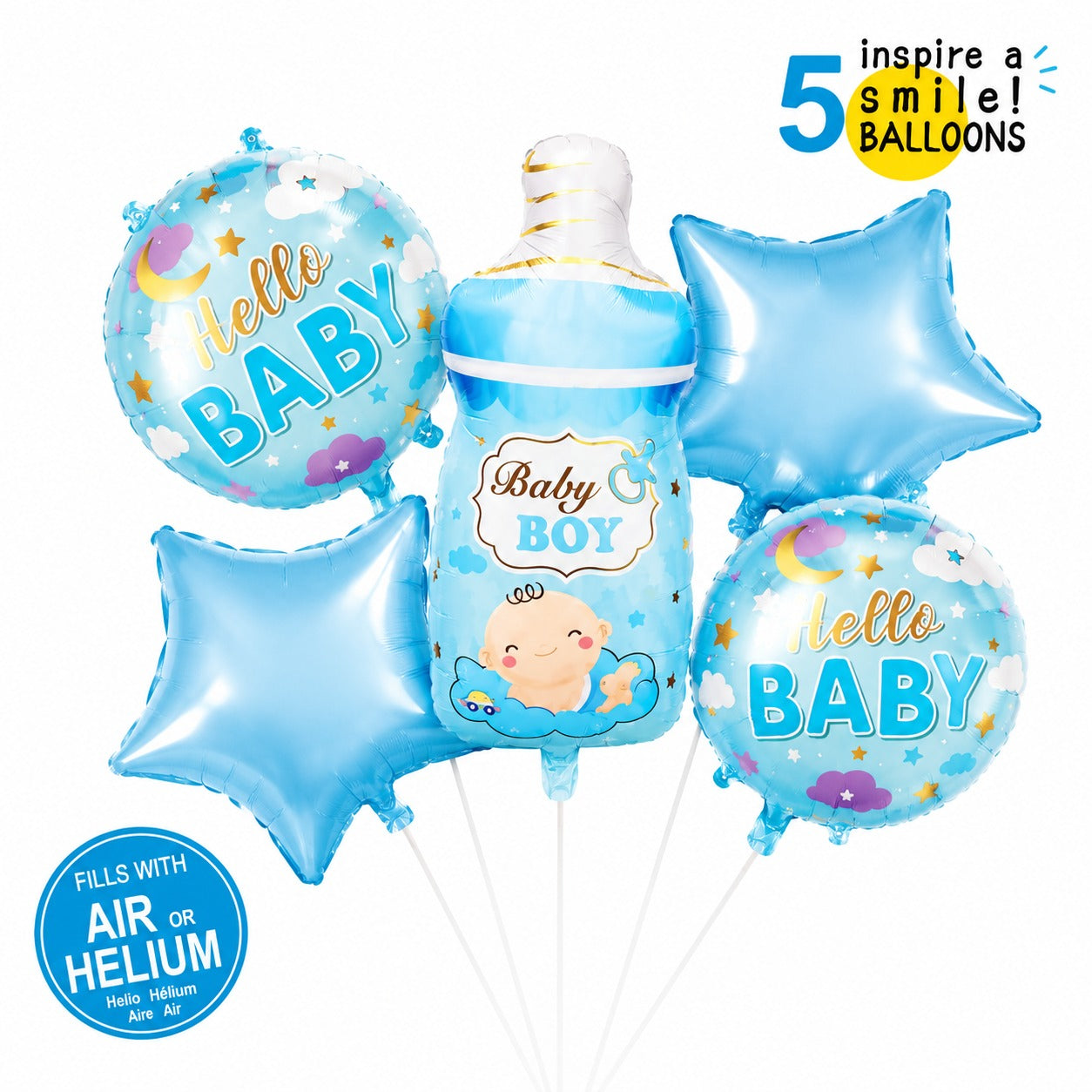 Hello Baby Baby Boy 5 Pcs Character Foil Balloon