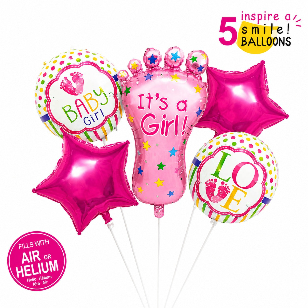 Its a Girl 5 Pcs Character Foil Balloon
