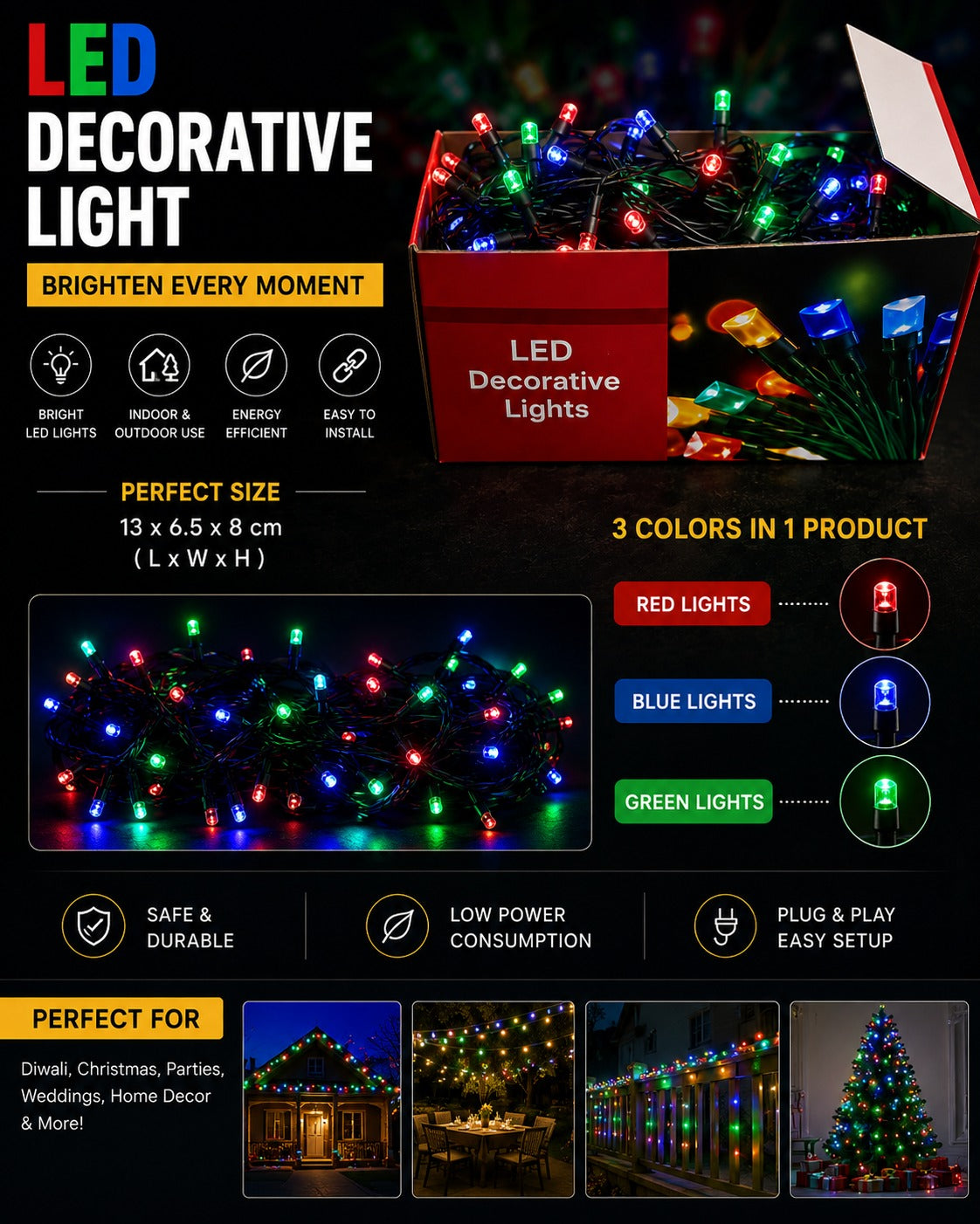 Multi Color LED Decorative Light - 13 x 6.5 x 8 cm