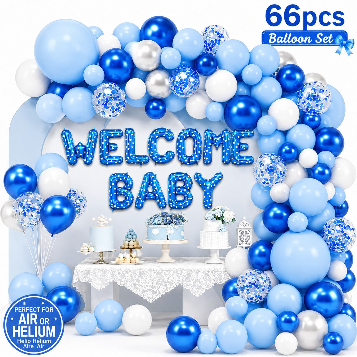 Welcome Baby Boy Foil Balloon (66 Pcs Set)