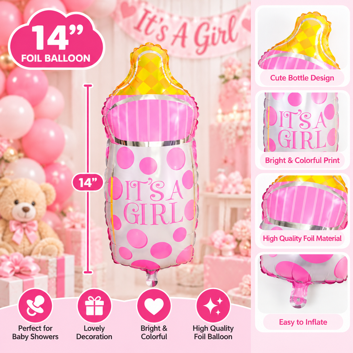It’s a Girl with bottle Foil Balloon 14 Inch - 1pc