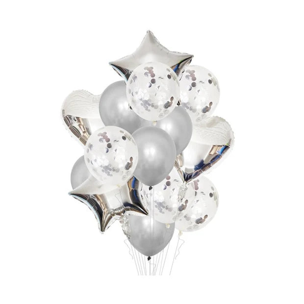 Confetti Balloons Set 14 pcs | Star Balloons Latex Balloons Heart Foil Balloons
