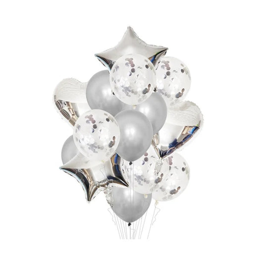 Confetti Balloons Set 14 pcs | Star Balloons Latex Balloons Heart Foil Balloons