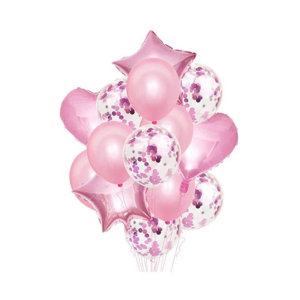 Confetti Balloons Set 14 pcs | Star Balloons Latex Balloons Heart Foil Balloons
