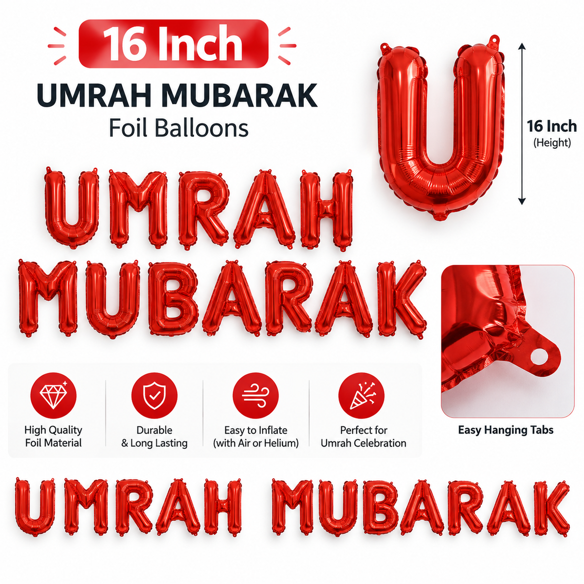 16 Inch Umrah Mubarak Foil Balloons