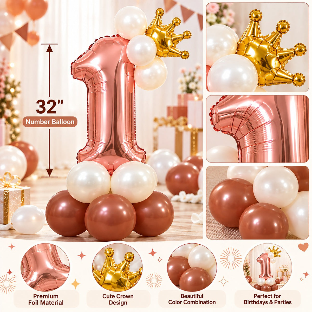 32 Inch Number Foil Balloon - 12 Pcs