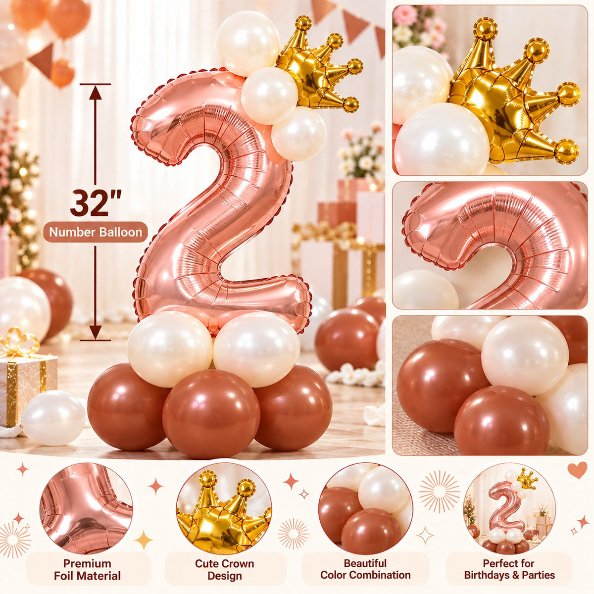 32 Inch Number Foil Balloon - 12 Pcs