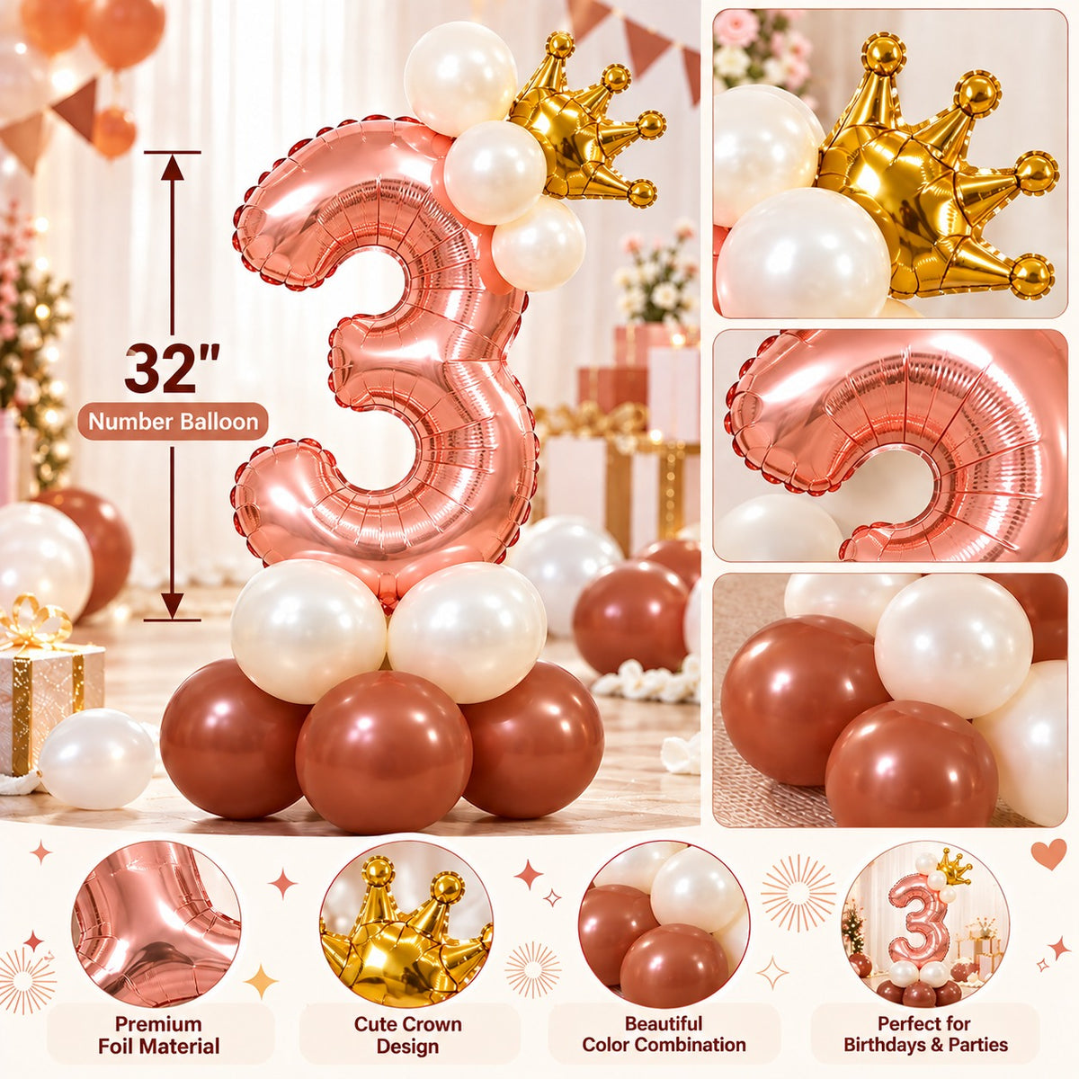32 Inch Number Foil Balloon - 12 Pcs