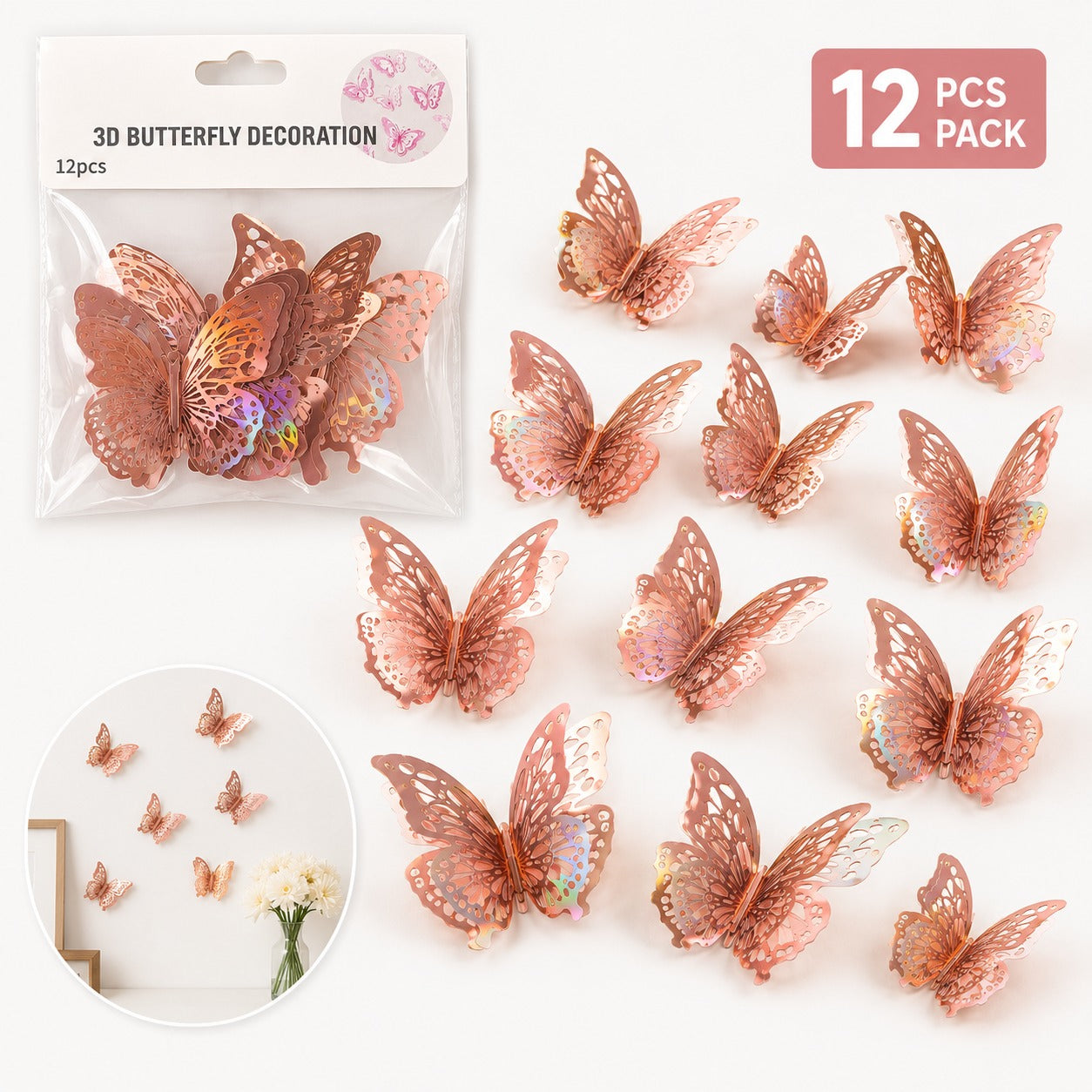 3D Crystal Butterfly Decoration - Pack of 12