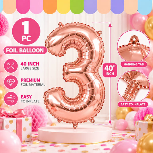 40 Inch 3 Number Foil Balloon - 1 Pc