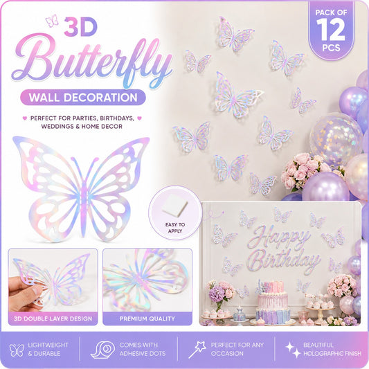 3D BUTTERFLY DECORATION - PACK OF 12