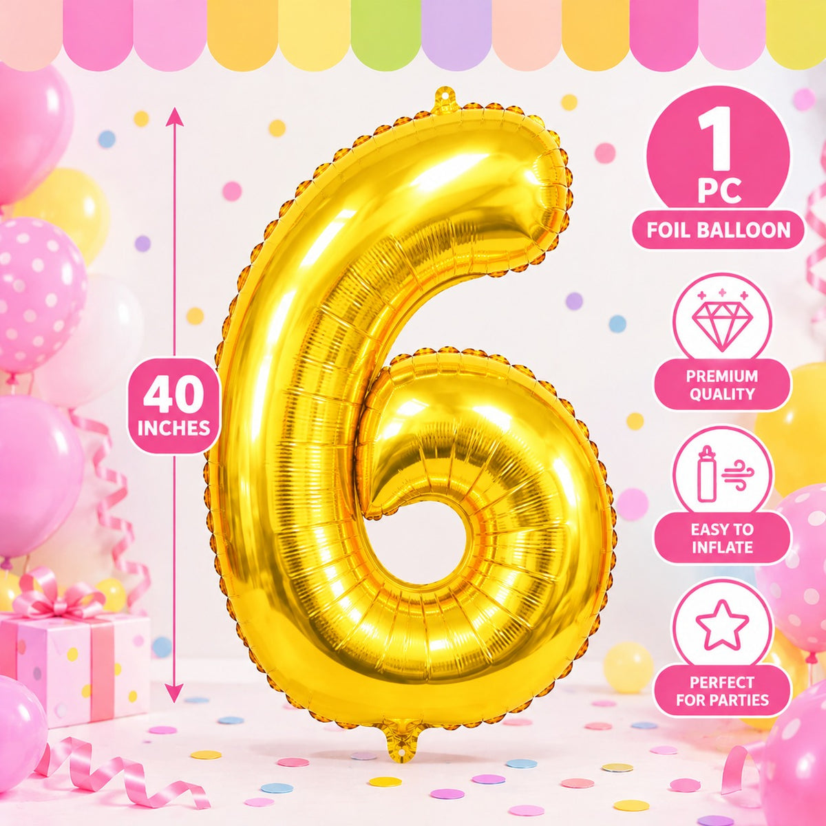 40 Inch 6 Number Foil Balloon - 1 Pc