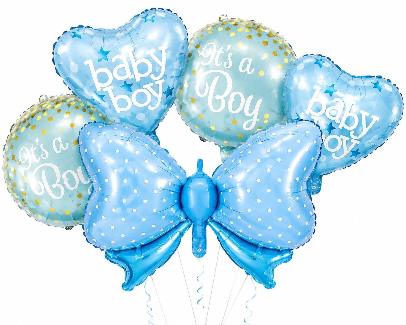 5 Pcs Bow Foil Balloon with Its a Boy and Baby Boy Foil Balloon