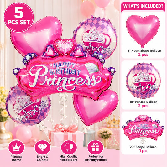 5 Pc Set Happy Birthday Princes Foil Balloons