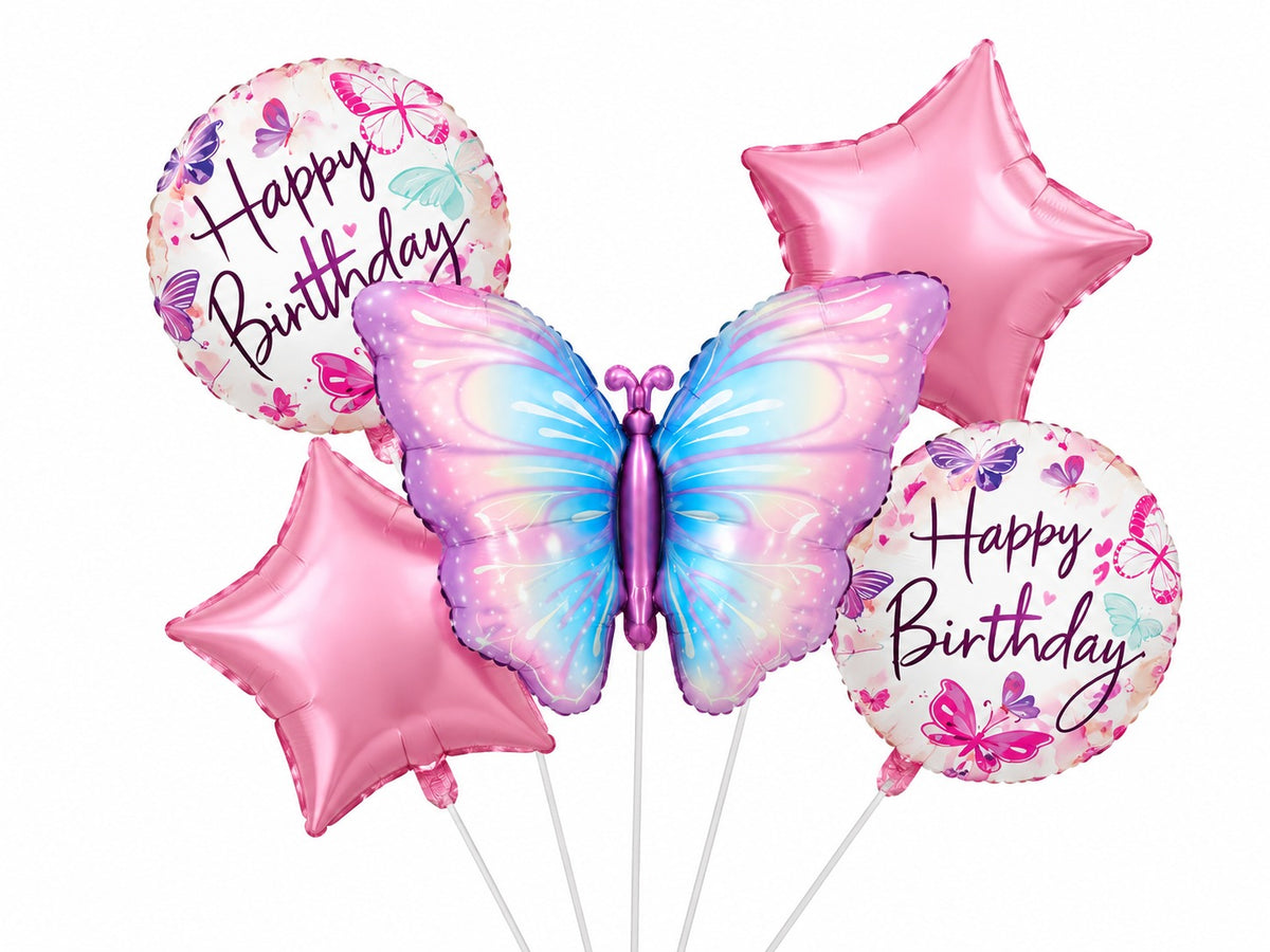 5pcs/set Happy Birthday with Butterfly & Foil Balloons