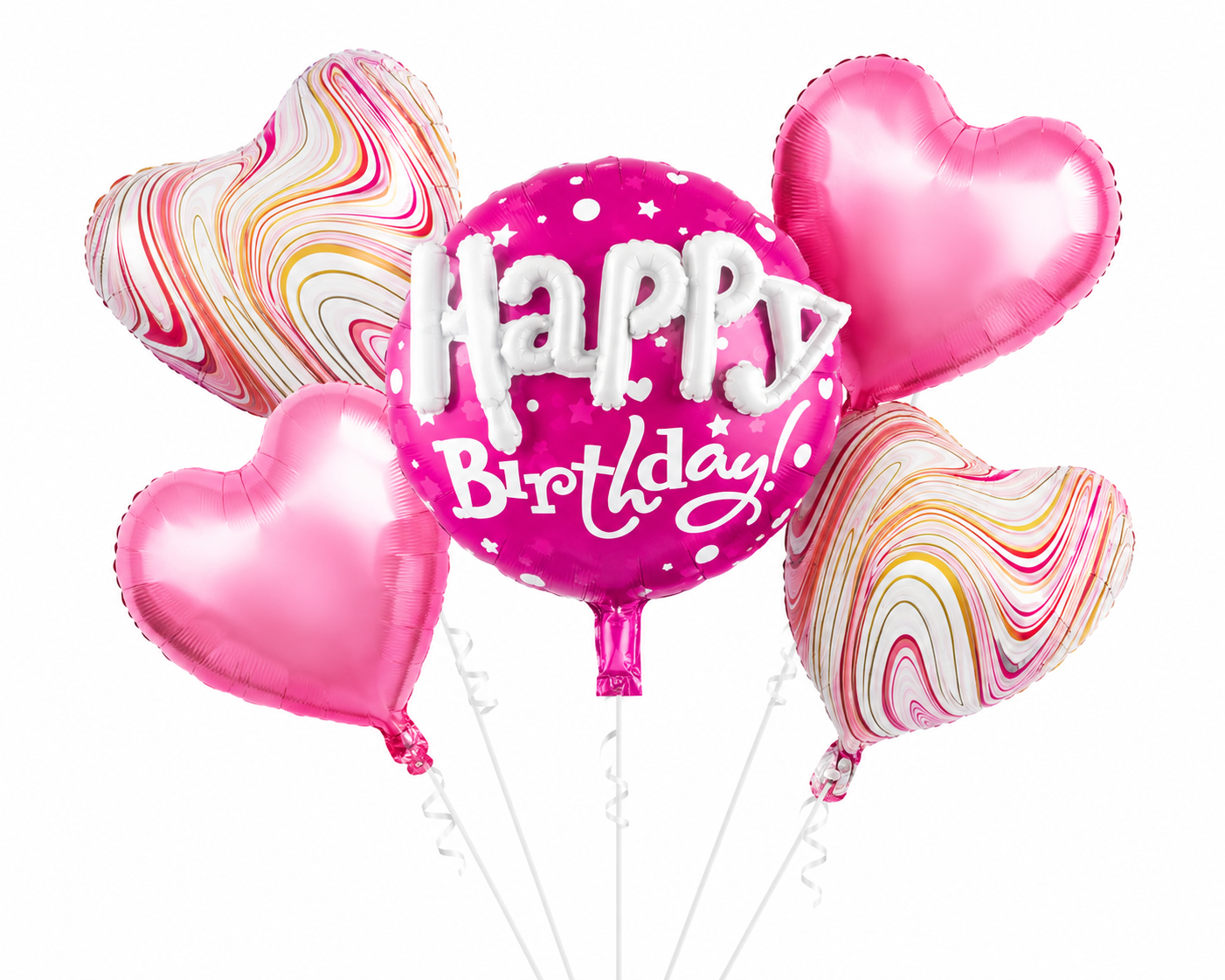5 Pcs Set Happy Birthday with Heart Foil Balloons