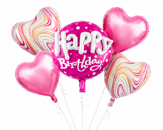 5 Pcs Set Happy Birthday with Heart Foil Balloons