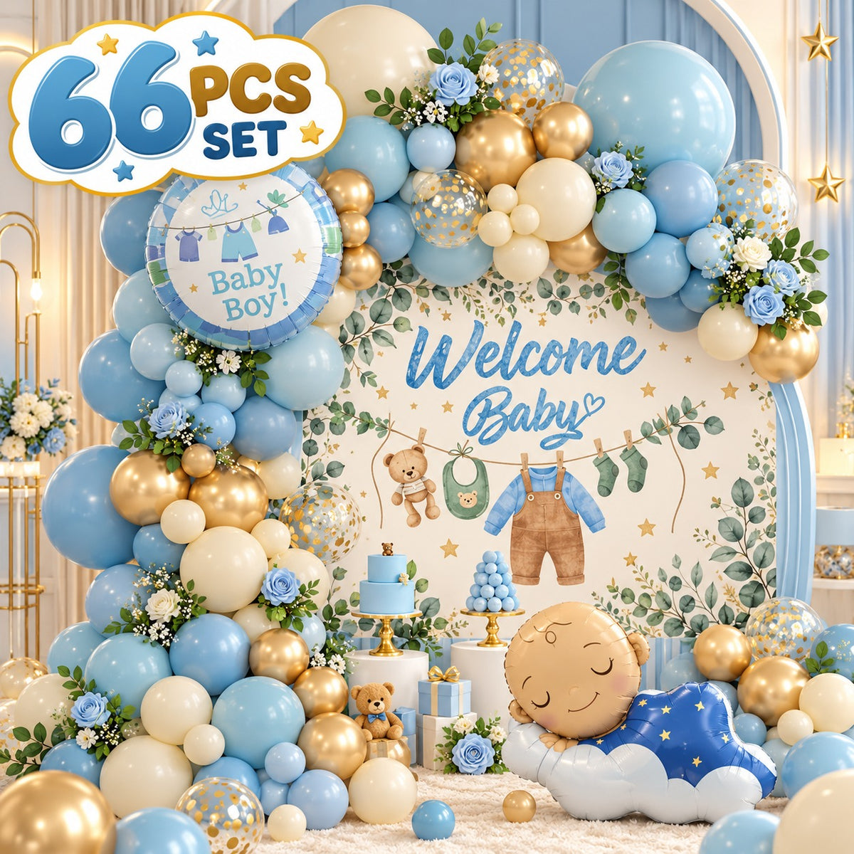 66 Pcs Set Welcome Baby Boy Balloon Set with Baby