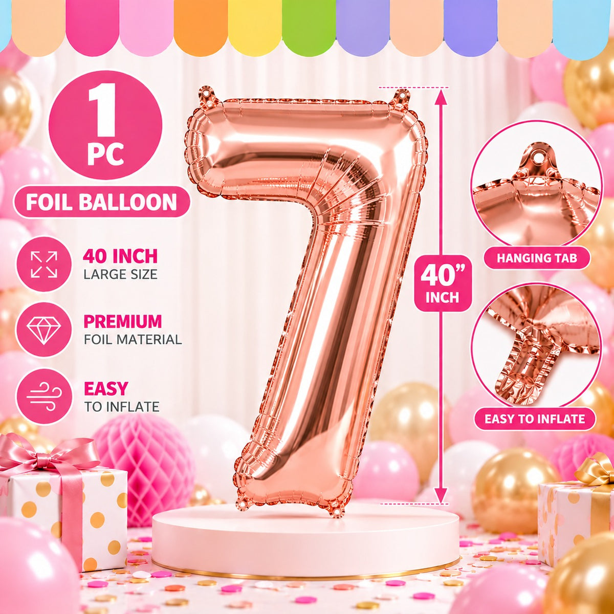 40 Inch 7 Number Foil Balloon - 1 Pc
