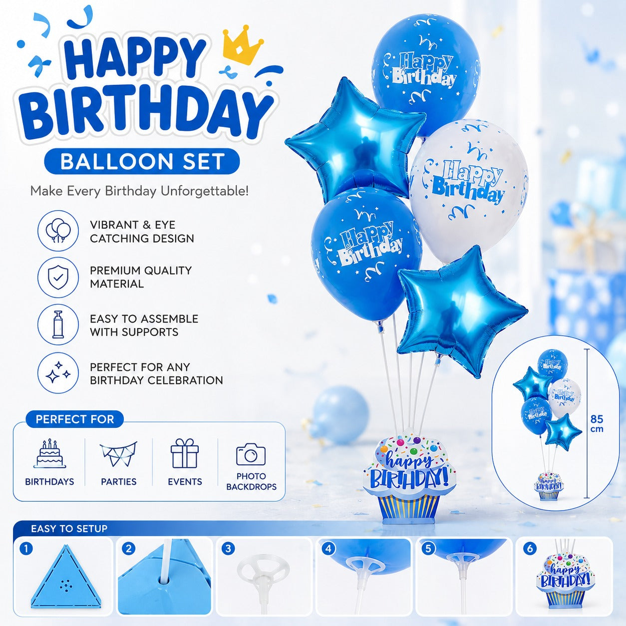 9 Pcs Happy Birthday Balloon Stand