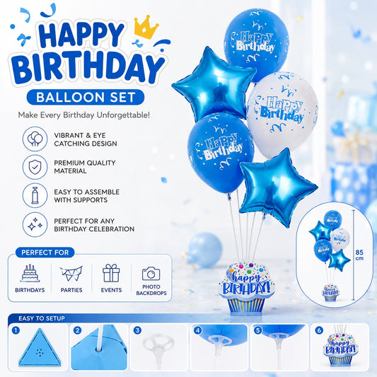 9 Pcs Happy Birthday Balloon Stand