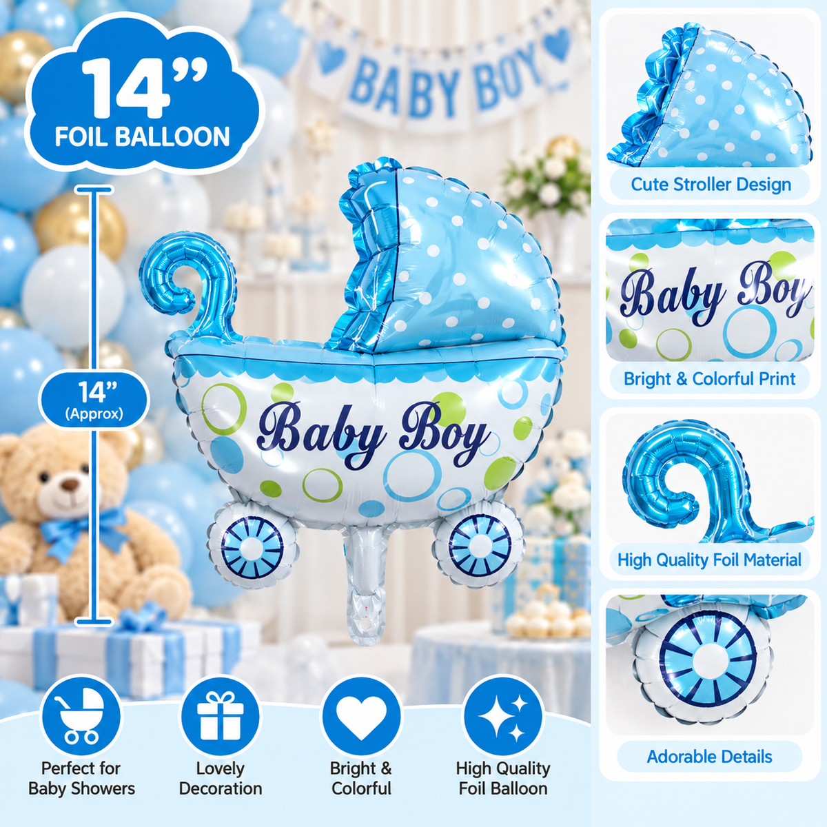 Baby Boy Baby Cot Foil Balloon 14 Inch - 1pc