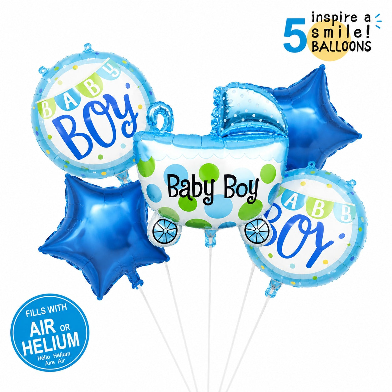 Baby Boy 5 Pcs Character Foil Balloon