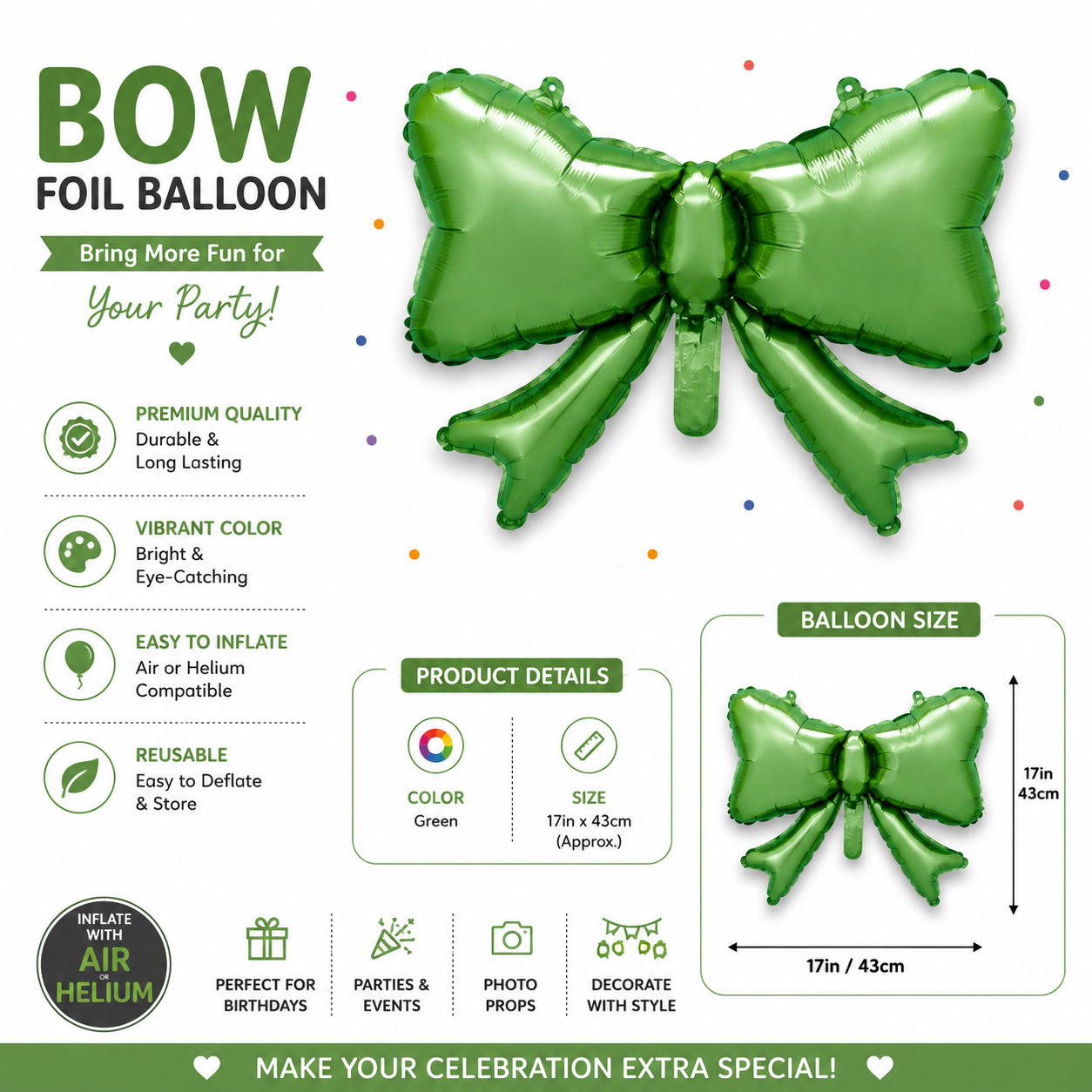 Bow Foil Balloon - 17in x 43cm