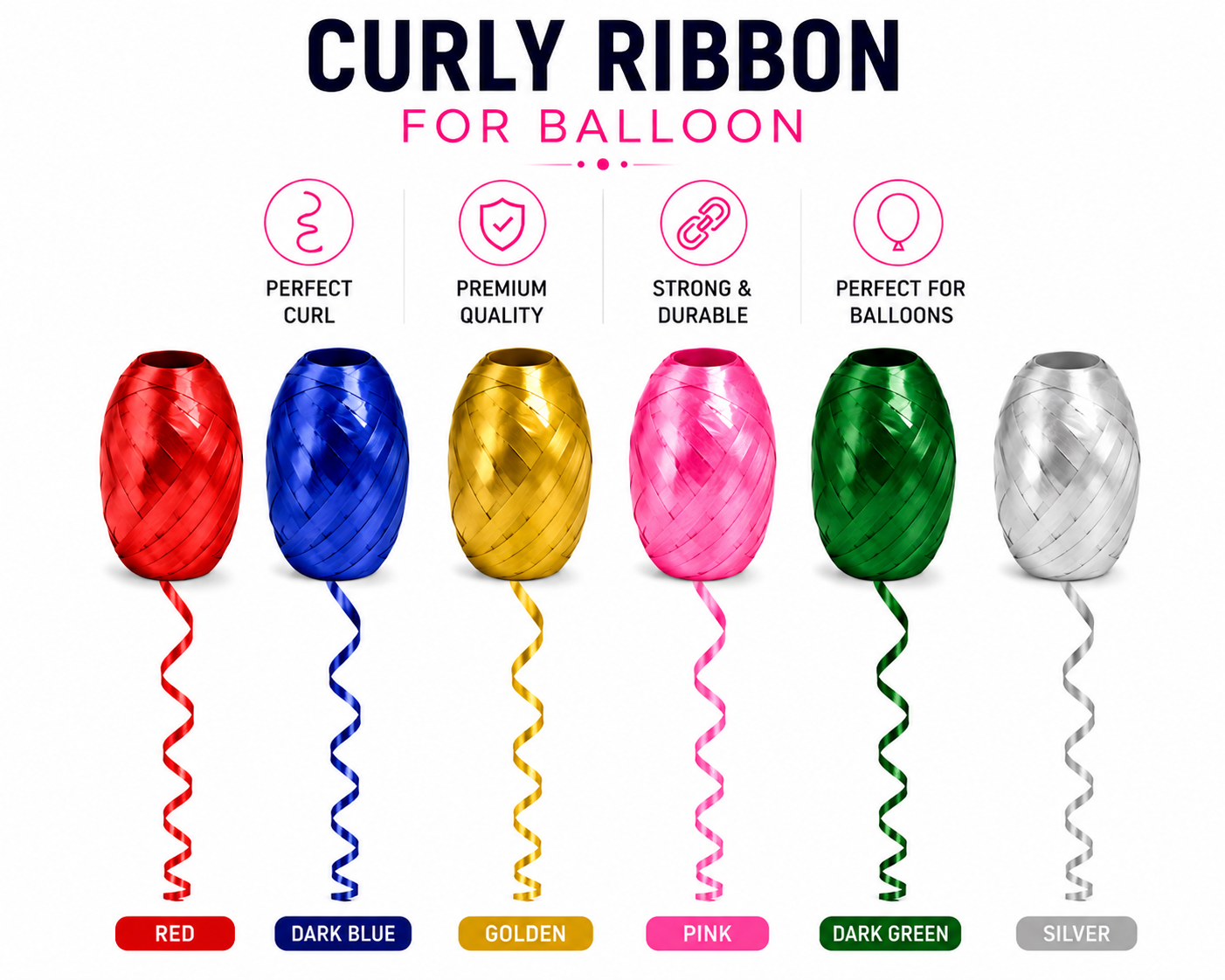 Curly Ribbon for Balloons - Pack of 6
