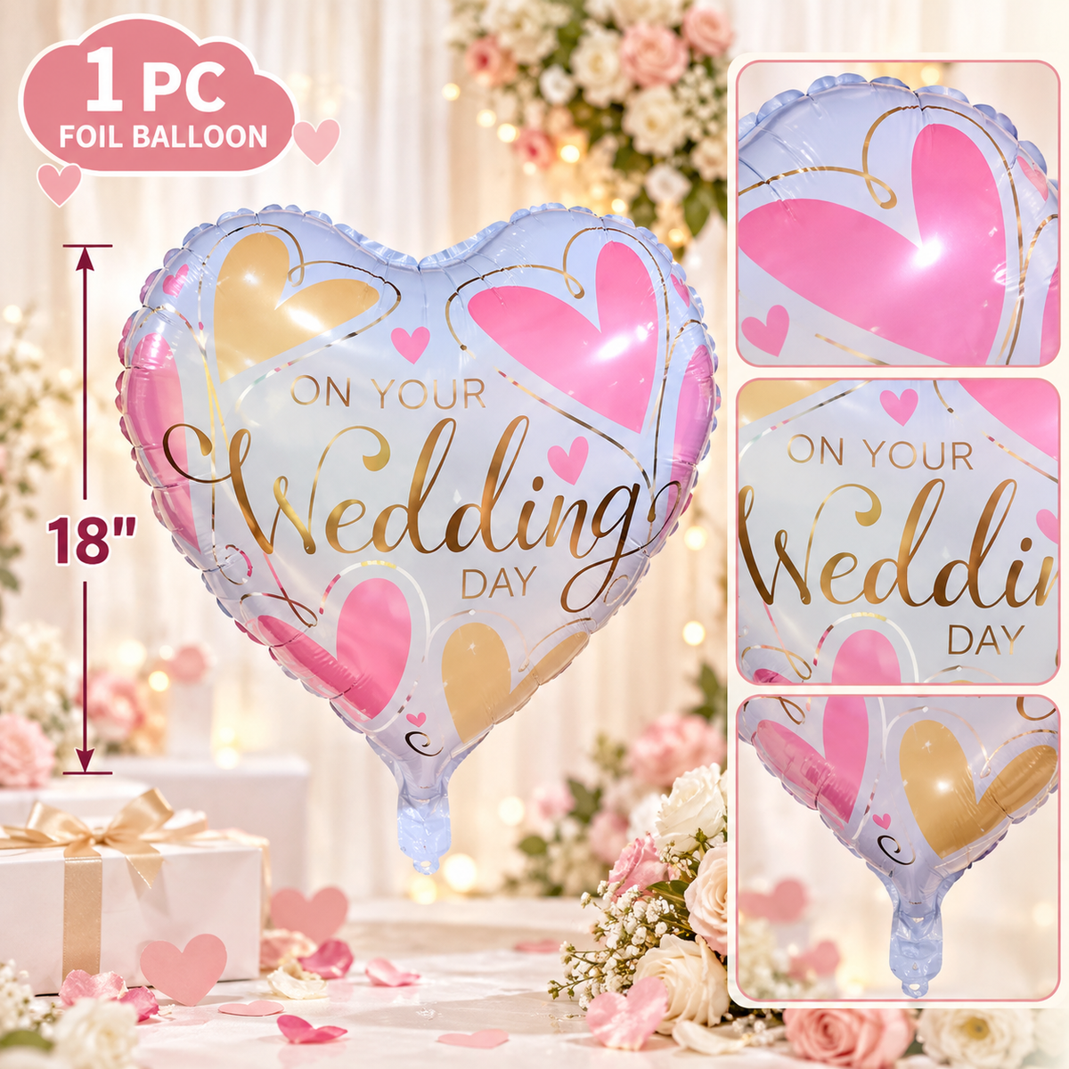 Heart Size Wedding Foil Balloon 18 Inch - 1pc