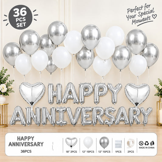 36 Pc Happy Anniversary Foil Balloon Set