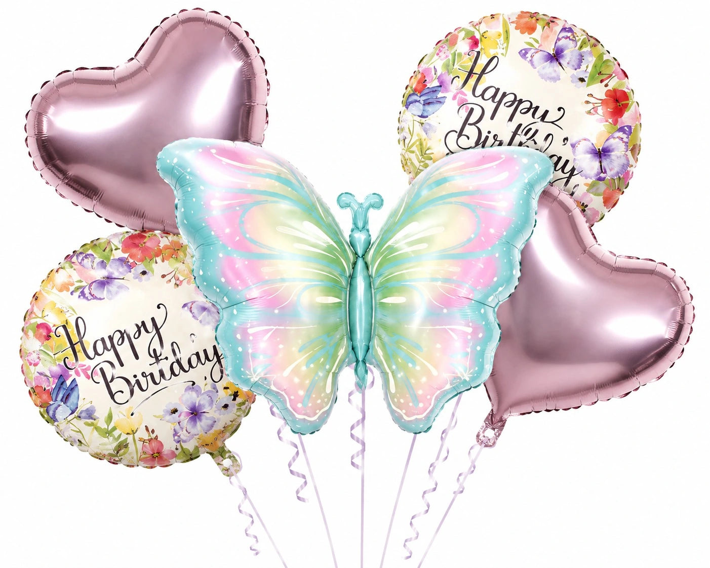 5 Pcs Happy Birthday with Butterfly and Heart Foil Balloon