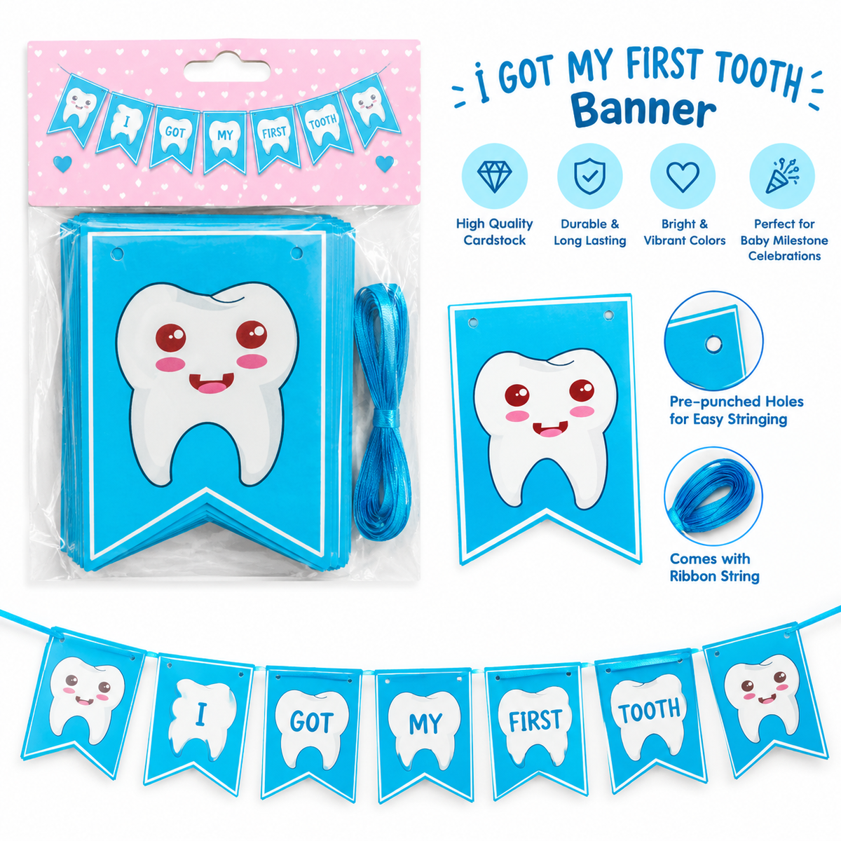 I Got My First Tooth Card Banner - Boy